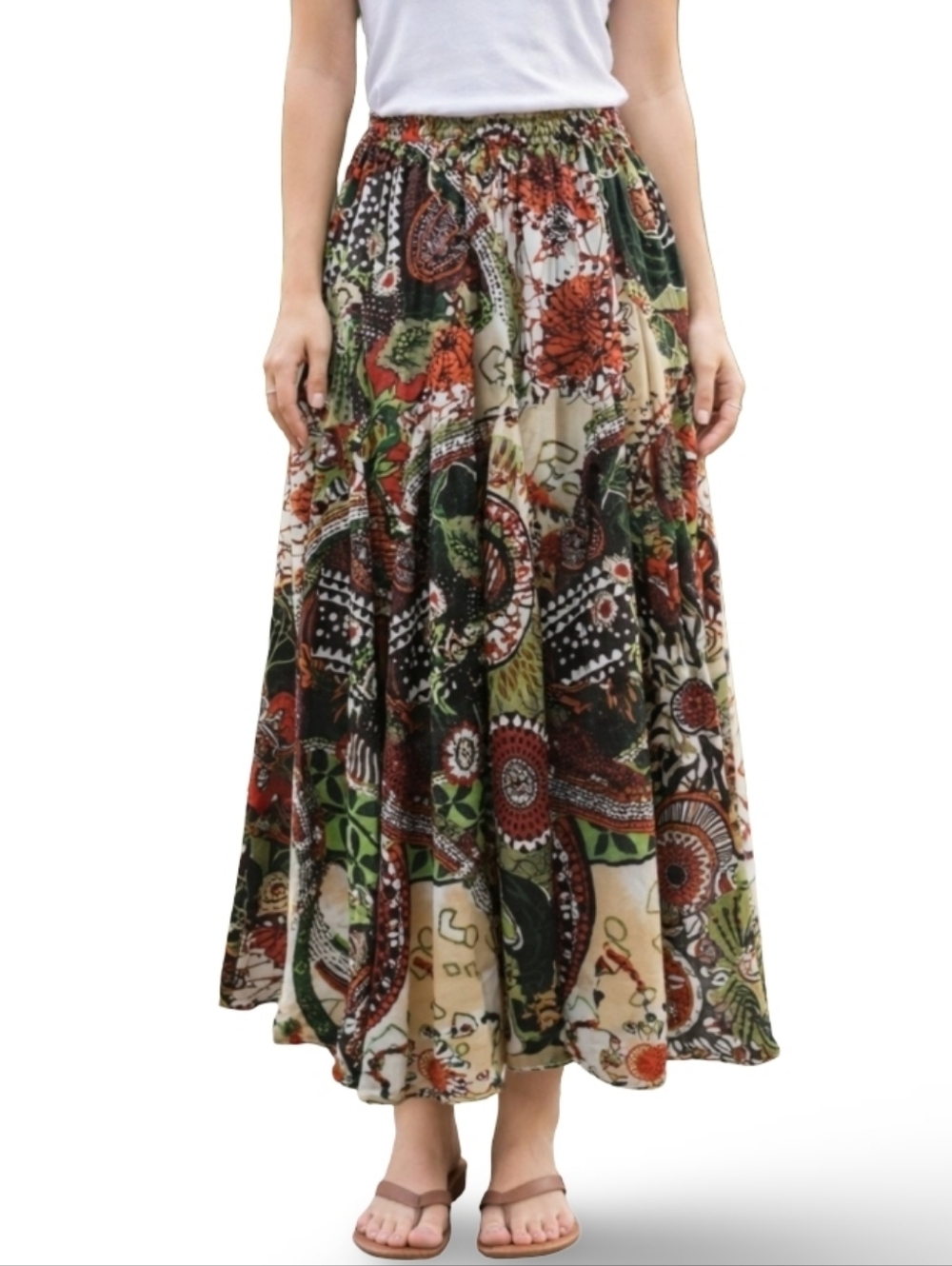Grace Elements‎ Boho Cotton Midi/Maxi Floral Skirt Elastic & Drawstring Waist